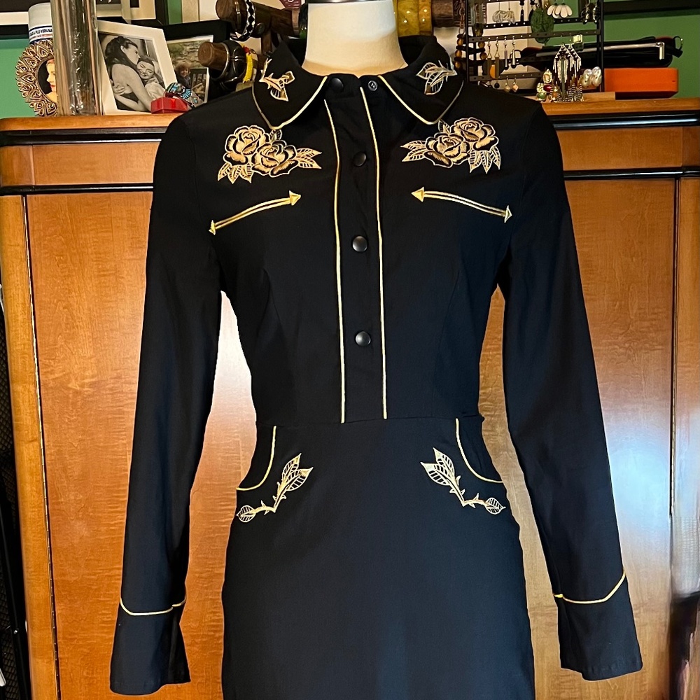Amazing Black and Gold Goth Cowgirl Dress